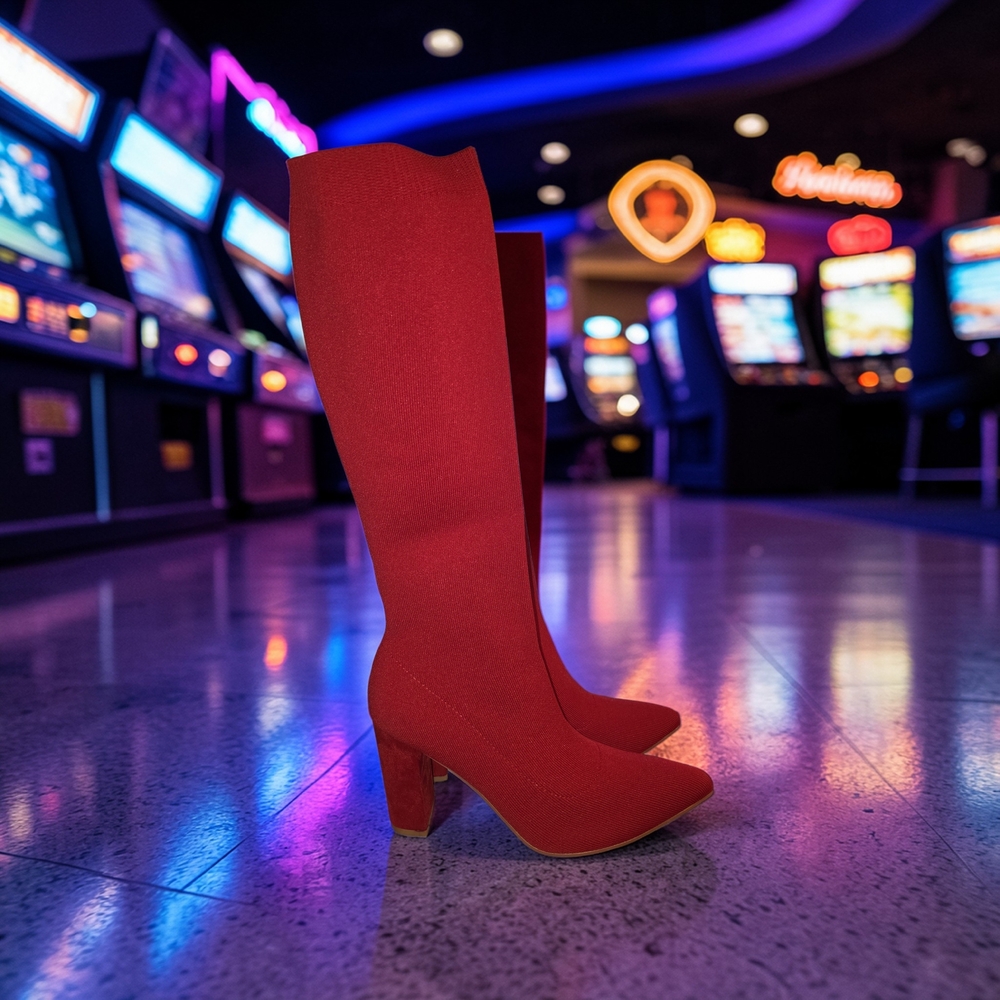 Newbella Chic Red Heeled Boots for Women NEW